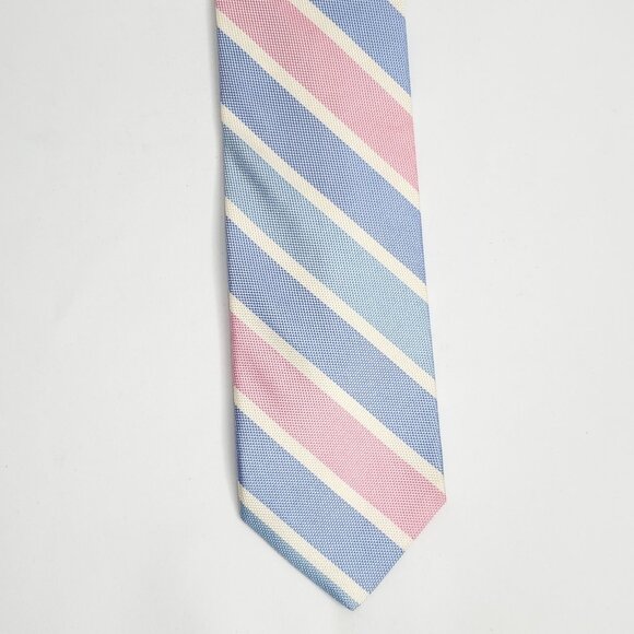 Brooks Brother Silk Tie Striped Light Blue Pink Textured Preppy - Picture 3 of 4